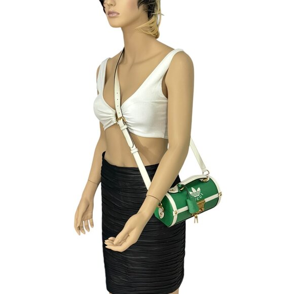 GUCCI X ADIDAS Green & White Leather Golf Balls Set Case Bag Made in Italy - Picture 16 of 16